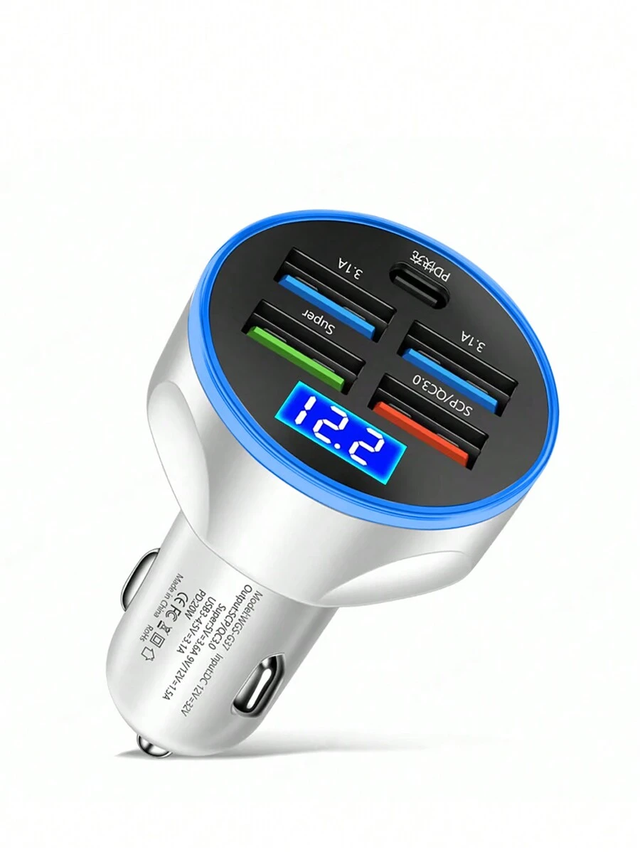 1pc Intelligent Led Display Qc3.0 Car Charger With Usb Port, Quick Charge For Mobile Phone, Cigarette Lighter - White - View 1