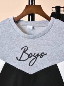 Con trai In Đen & Trắng & Xám Nối Vòng cổ Tay áo dài Áo nỉ Và Quần Chạy bộ Bộ - Đen và trắng - Xem 4