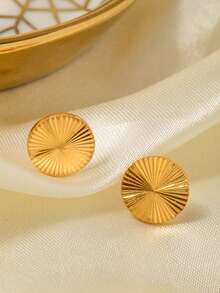 Uworld 1對時尚太陽紋圓形18k鍍金不鏽鋼耳釘女性日常裝飾