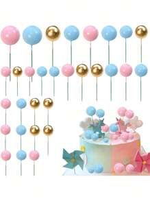 50pcs Mixed Size Gold Foam Balls For Cake Decoration, Back To School Valentine Day