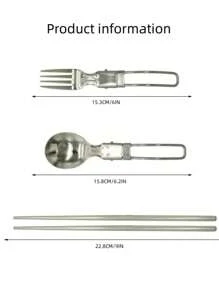 1入全新野餐露營用304不銹鋼餐具套裝，可折疊式叉子、筷子和湯匙套裝，方便外出旅行和忙碌的上班族使用 - 銀色 - 查看 7