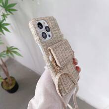 適用於iphone 15 Pro Max / 14 Pro的手機殼,斜跨包,卡片和手提包、全覆蓋保護殼,編織圖案、簡約、奢華、優雅、裸機、輕奢 - 卡其色 - 查看 11