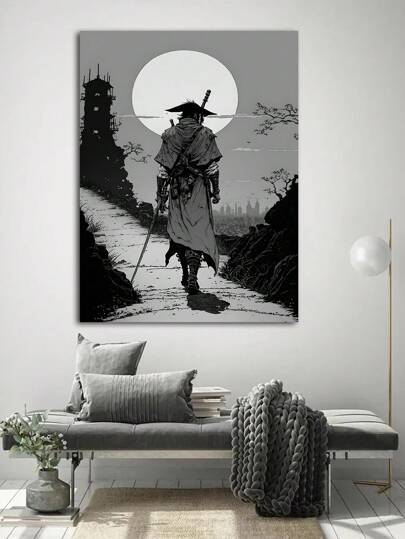 1張古代武士海報帆布畫,適用於客廳、臥室、書房、遊戲室之家居裝飾品