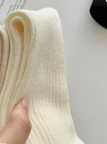 1 雙女秋冬柔軟保暖純色時尚過膝襪 - 杏色 - 查看 3