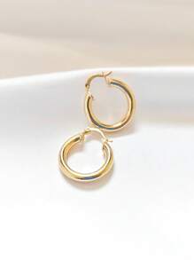 Smooth Hoop Earrings 18k Laminated Gold - Gold - View 6