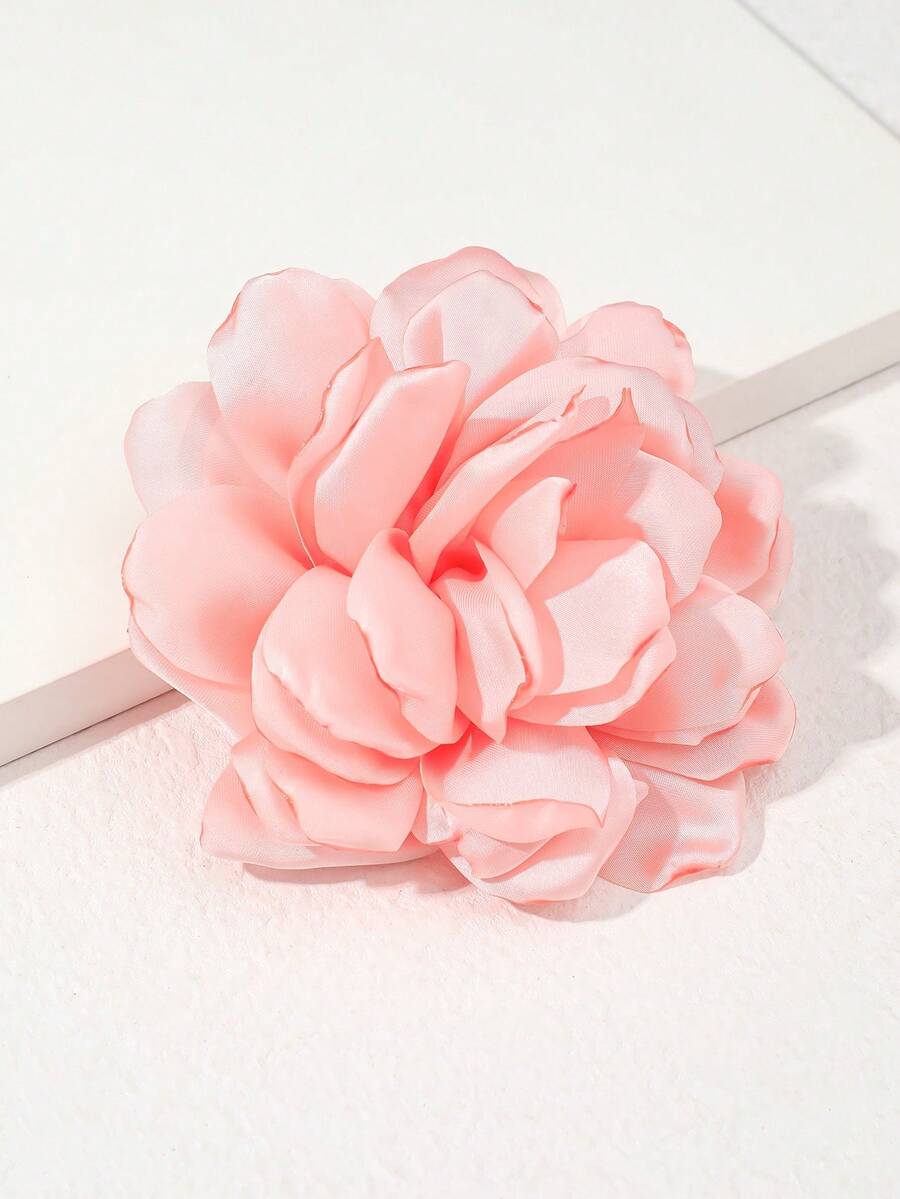 1 dây buộc tóc trang trí hoa vải satin thủ công, thanh lịch và thời trang, thích hợp cho lễ hội, tiệc tùng và sử dụng hàng ngày - Màu Hồng baby - Xem 1