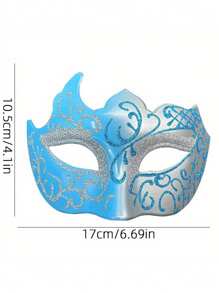 Blue Multi-angle Painted Mask & Side Flowered Little Lady Mask For Men & Women, Masquerade Party Accessory - Blue - View 3