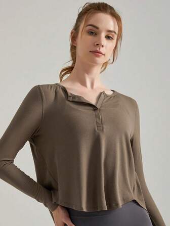 Women's Autumn Sports T-shirt, With Long Loose Sleeves And Moisture Wicking Ribbed Fabric For Running, Fitness And Yoga