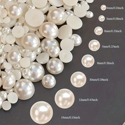 1 Bag (1000/700/500/300/250/130/70/50pcs)Half Round Pearls Beads, 4mm To 14mm Flatback Pearl Beads Luster Loose Cabochon Pearls For DIY Crafts Necklaces Bracelets Jewelry Decorations Wedding Decorations Art