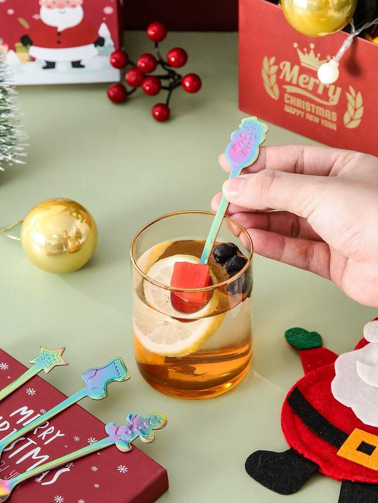 Mới Creative Giáng sinh Cái thìa Bộ đồ ăn , 4 Thìa Với Sa mạc Cái nĩa Và Hộp trữ - Nhiều màu - Xem 6