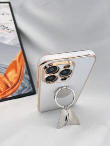 1 Funda Para Teléfono De Tpu Galvanizada 6d Con Soporte De Anillo Plegable De Mariposa, Compatible Con Teléfonos Iphone Y Samsung - Blanco - Ver 5