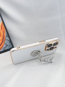 1 Funda Para Teléfono De Tpu Galvanizada 6d Con Soporte De Anillo Plegable De Mariposa, Compatible Con Teléfonos Iphone Y Samsung - Blanco - Ver 4