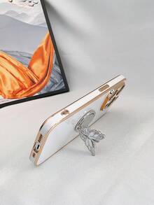 1 Funda Para Teléfono De Tpu Galvanizada 6d Con Soporte De Anillo Plegable De Mariposa, Compatible Con Teléfonos Iphone Y Samsung - Blanco - Ver 6