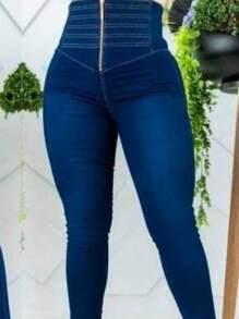 PANTALON MEZCLILLA COSTILLERO - Azul lavado oscuro - Ver 1