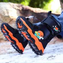 1雙卡通男童加厚毛絨防水防滑軟雪地靴,黑色