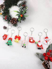7pcs/set Cartoon Santa Claus Pvc Keychain For Christmas - Multicolor - View 2