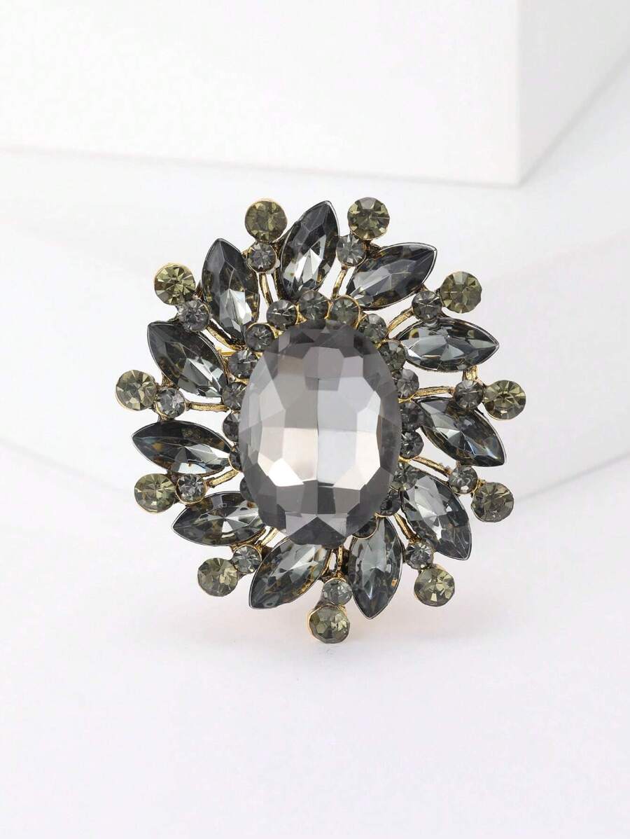 1pc Zinc Alloy Small Glass Crystal Decor Brooch - Black - View 1