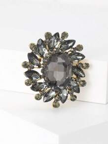 1pc Zinc Alloy Small Glass Crystal Decor Brooch - Black - View 2