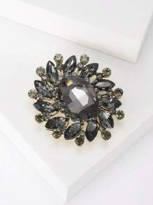 1pc Zinc Alloy Small Glass Crystal Decor Brooch - Black - View 3