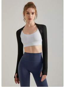 Mát mẻ Chống nắng Ngắn Bên ngoài Nhún vai Áo thun Đối với phụ nữ  chạy Khỏe mạnh Yoga Mặc - màu đen - Xem 1