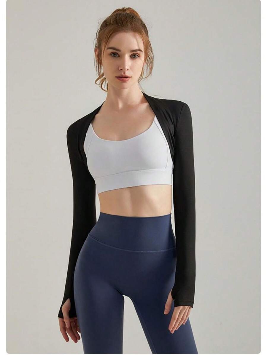 Mát mẻ Chống nắng Ngắn Bên ngoài Nhún vai Áo thun Đối với phụ nữ  chạy Khỏe mạnh Yoga Mặc - màu đen - Xem 1