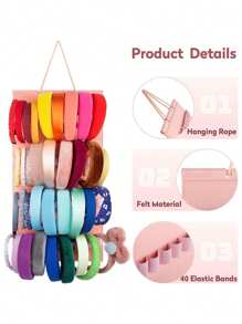 1個發箍收納架,發箍收納組織架,掛牆式發飾收納盒,大容量發飾掛牆裝飾品,適用於幼兒園門戶壁櫥(粉色) - 粉色 - 查看 3