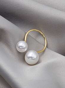 1pc Ins Style Simple & Openable Faux Pearl Ring For Women