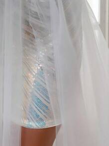 1件女款白色網紗裙，四季適用，時尚長尾連衣裙，芭蕾舞裙，適用於婚禮禮服、正式場合、Cosplay、沙灘裙，彈性腰帶，分裂設計 - 白色 - 查看 8