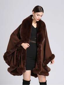 1 件女式多色人造羊絨和加厚針織布柔軟毛絨領子保暖防風防曬時尚高貴斗篷披肩適合日常、派對、節日和宴會著裝 - 咖啡棕 - 查看 4