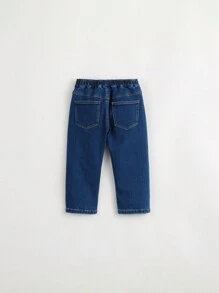 男女通用时尚保暖内衬萝卜裤牛仔裤，冬季保暖（洗涤标签在左口袋内） - 深色水洗藍 - 查看 4