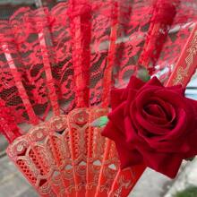 1pc Ladies' Lolita Style Lace Fan Chinese Dance Fan Qipao Accessory European Style Cosplay Folding Fan With Rose Pattern