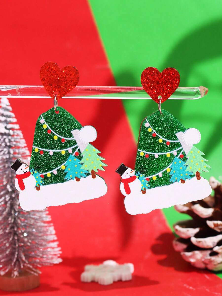 2入組女式聖誕帽形亞克力耳環,節日派對珠寶禮物