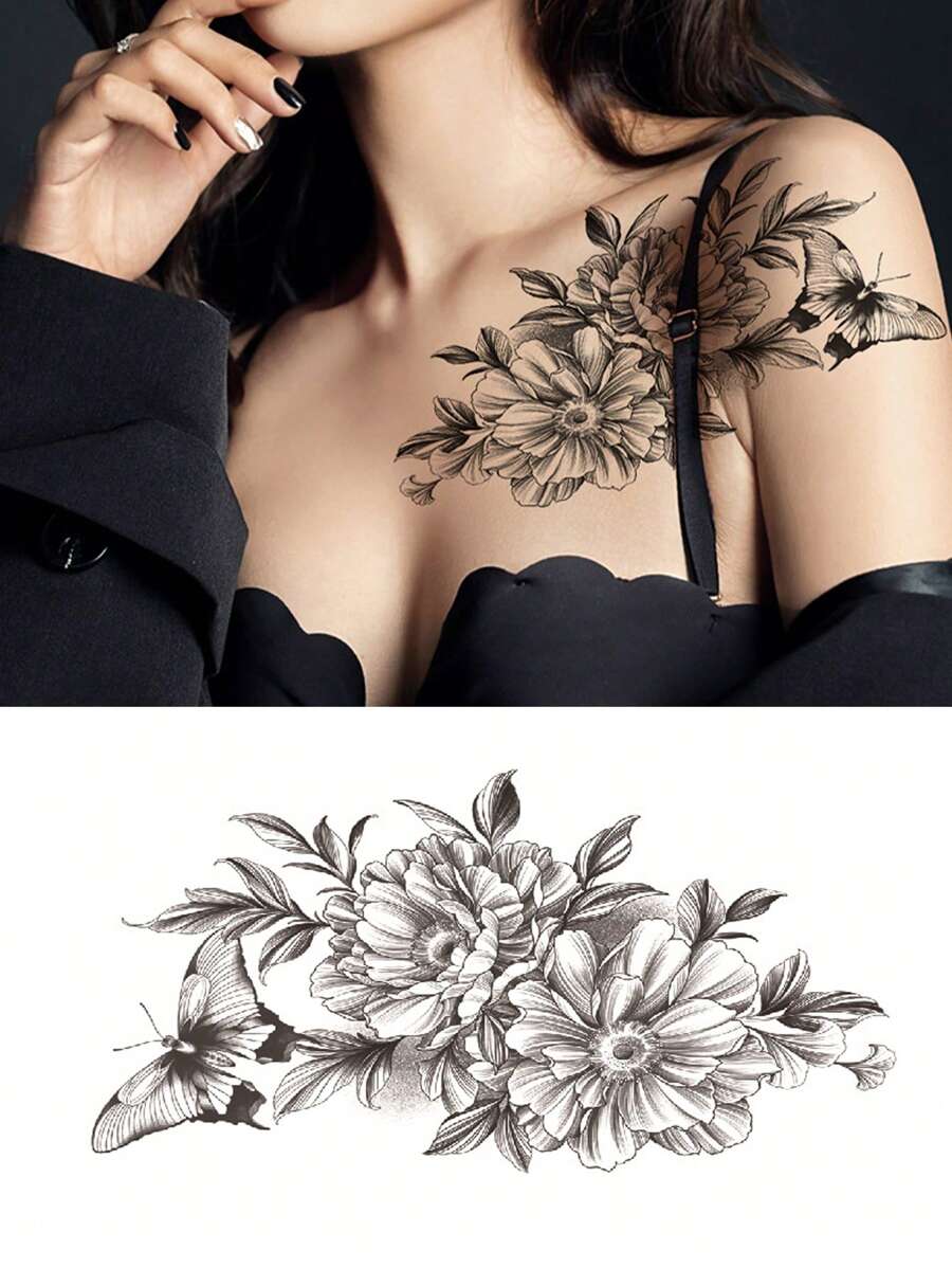 1入防水暗黑色玫瑰刺青貼紙