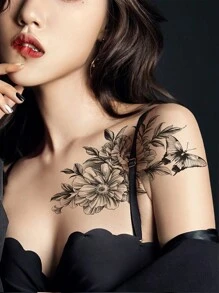 1入防水暗黑色玫瑰刺青貼紙