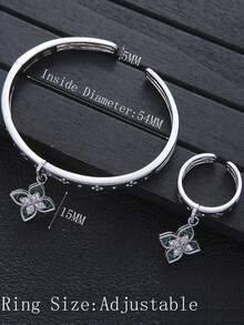 1 套經典復古銀花吊墜開口手鐲和戒指組合女式,適合日常佩戴