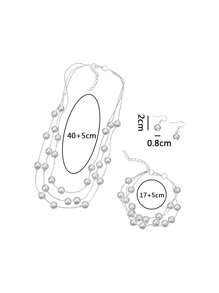 時尚、甜美、優雅的珍珠多層項鍊、耳環和手鐲一套，適合女士的婚禮穿著，共三件套 - 金色 - 查看 5