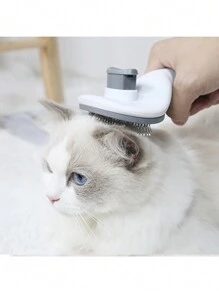 貓狗刷寵物毛髮去除器刷,帶自我清潔按鈕,適用於長毛和短毛動物的梳理用品,脫毛工具 (灰色)