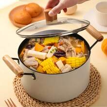 Juego de tres piezas de piedra de arroz de trigo blanco nórdico, juego de ollas para el hogar, sartén para sopa, suministros de cocina, juego de utensilios de cocina - Beis - Ver 4
