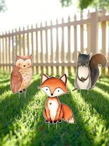 1入組卡通叢林動物草坪裝飾標誌,中空印刷,適用於草坪和嬰兒院標誌,全年可用