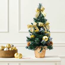 Mini Artificial Christmas Tree With Pinecones And Berries, 40cm, Braided Pot Base, Great For Christmas Decoration, Home, Kitchen, Dining Table (gold) - Gold - View 4