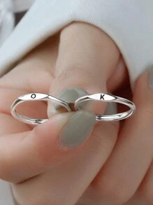 1個時尚字母首飾戒指女性經典簡約開口指環,適用於女士派對珠寶禮物