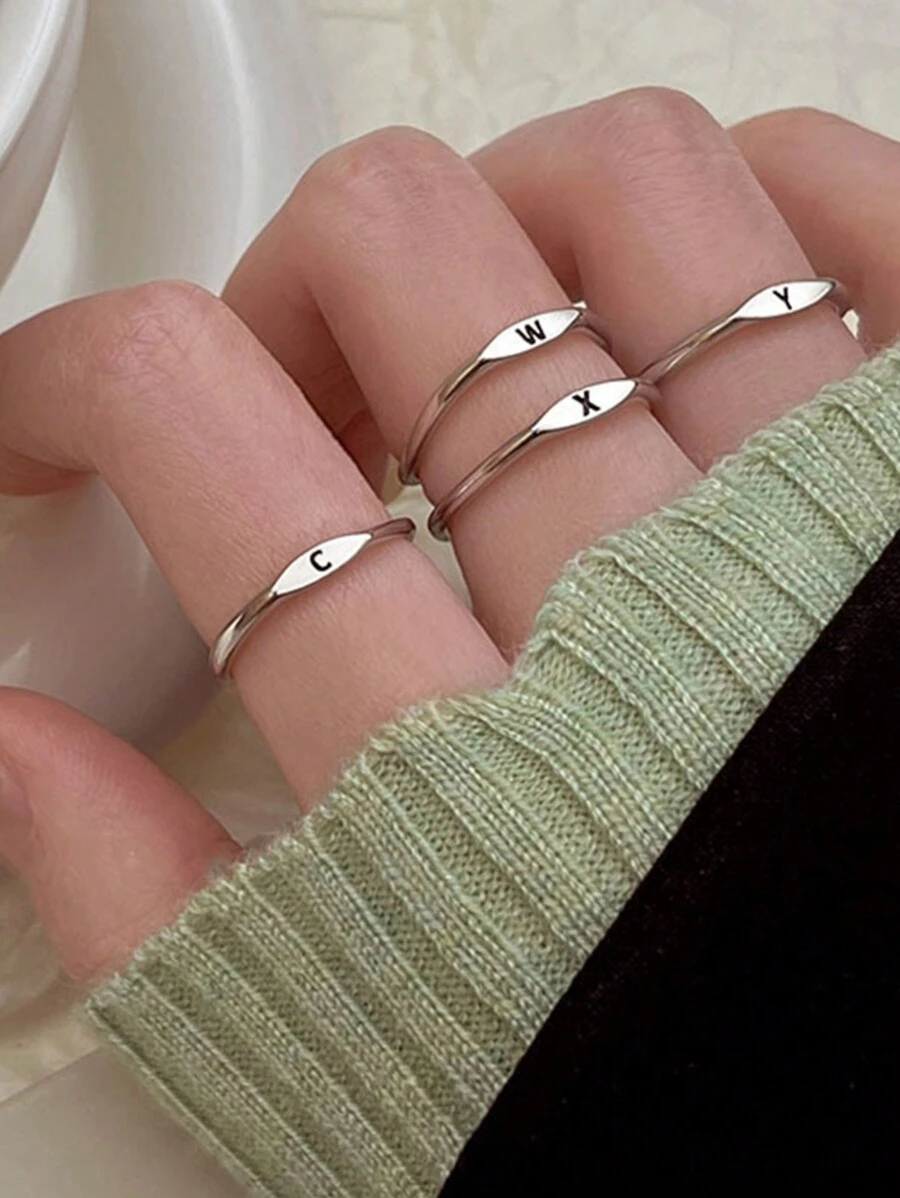 1個時尚字母首飾戒指女性經典簡約開口指環,適用於女士派對珠寶禮物