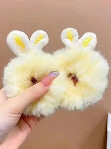 2 件裝兒童可愛毛絨立式黃色兔耳髮帶適合秋冬,可愛女孩搭配髮飾