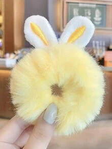 2 件裝兒童可愛毛絨立式黃色兔耳髮帶適合秋冬,可愛女孩搭配髮飾
