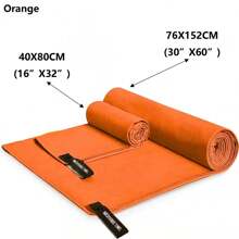 運動毛巾40x80/76x152cm戶外速乾超細纖維健身房旅行露營健身慢跑游泳瑜珈高爾夫沙灘巾 - 橘色 - 查看 2