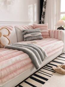 1 件紮染漸層人造兔毛沙發墊,搭配防滑簡約風格扶手靠背分離沙發毛巾沙發套保護沙發並保持柔軟舒適 - 粉色 - 查看 1