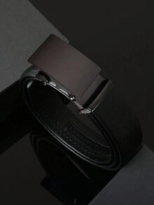 1入組男士時尚黑色自動扣PU皮腰帶適用於商業&休閒穿戴