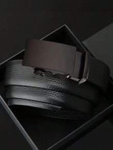 1入組男士時尚黑色自動扣PU皮腰帶適用於商業&休閒穿戴