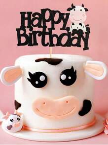 1 件奶牛生日快乐蛋糕装饰生日派对蛋糕装饰品农场动物动物园主题儿童男孩女孩生日派对用品