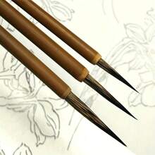 3 件套 毛线勾线细画笔 中国书法毛笔 画笔 美术油画笔 返校用品 - 杏色 - 查看 2